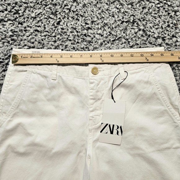 New Zara Womens White Chino Pants US 6 Mid Rise Slim Fit Relaxed Leg Cropped - Picture 8 of 13
